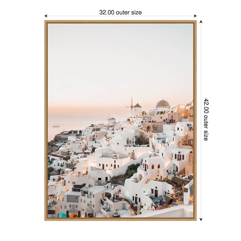Dreamy Sunset Oia Santorini by Bella Eve Framed Canvas Wall Art Print - Sylvie Natural - 32 x 42 in