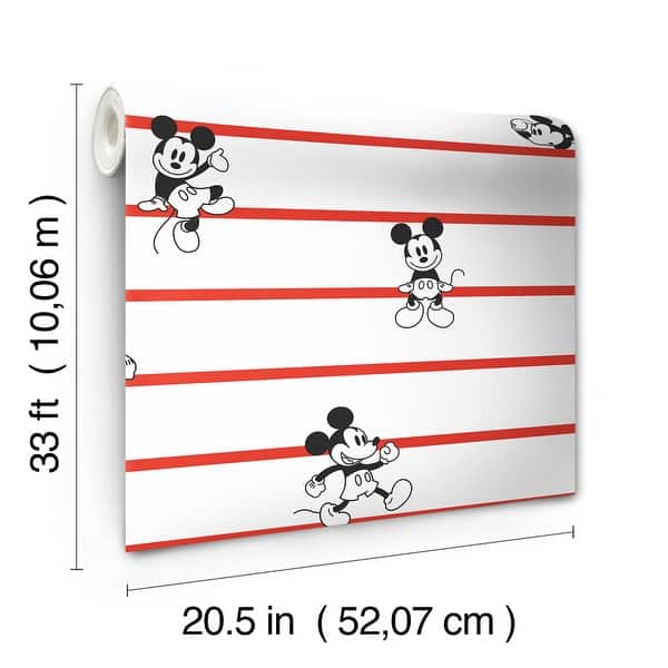 Disney Mickey Mouse Stripe Red Wallpaper
