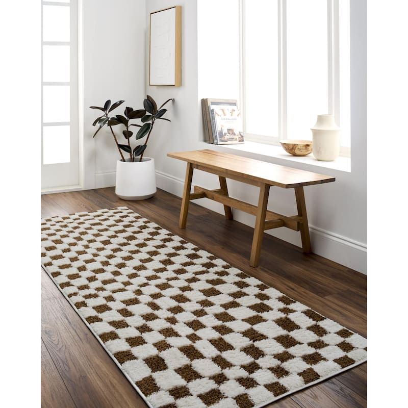 Livabliss Freud Optical Illusion Checkered Area Rug - Burnt Umber/Cream - 6' 7" x 9'