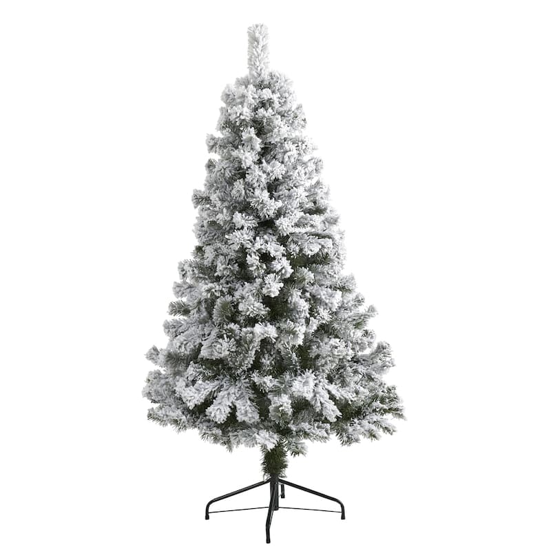 5ft. Flocked Fir Artificial Christmas Tree - Charming Snowy Seasonal Holiday X-Mas Tree