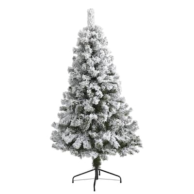 5ft. Flocked Fir Artificial Christmas Tree - Charming Snowy Seasonal Holiday X-Mas Tree
