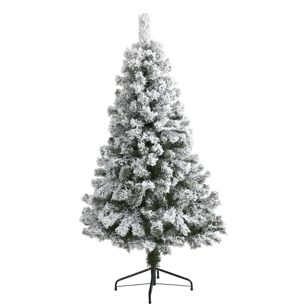 5ft. Flocked Fir Artificial Christmas Tree - Charming Snowy Seasonal Holiday X-Mas Tree