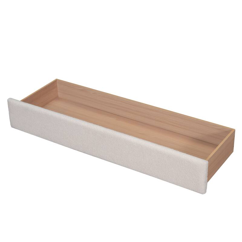 Queen Size Teddy Fleece Upholstered Platform Bed with LED Lights & USB Ports, Beige