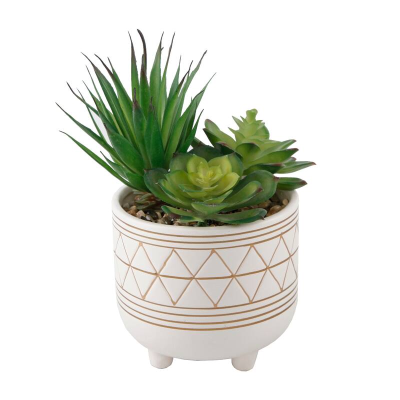 Artificial Plant Succulent in 5" GEO CERAMIC Footed Pot - ONE-SIZE