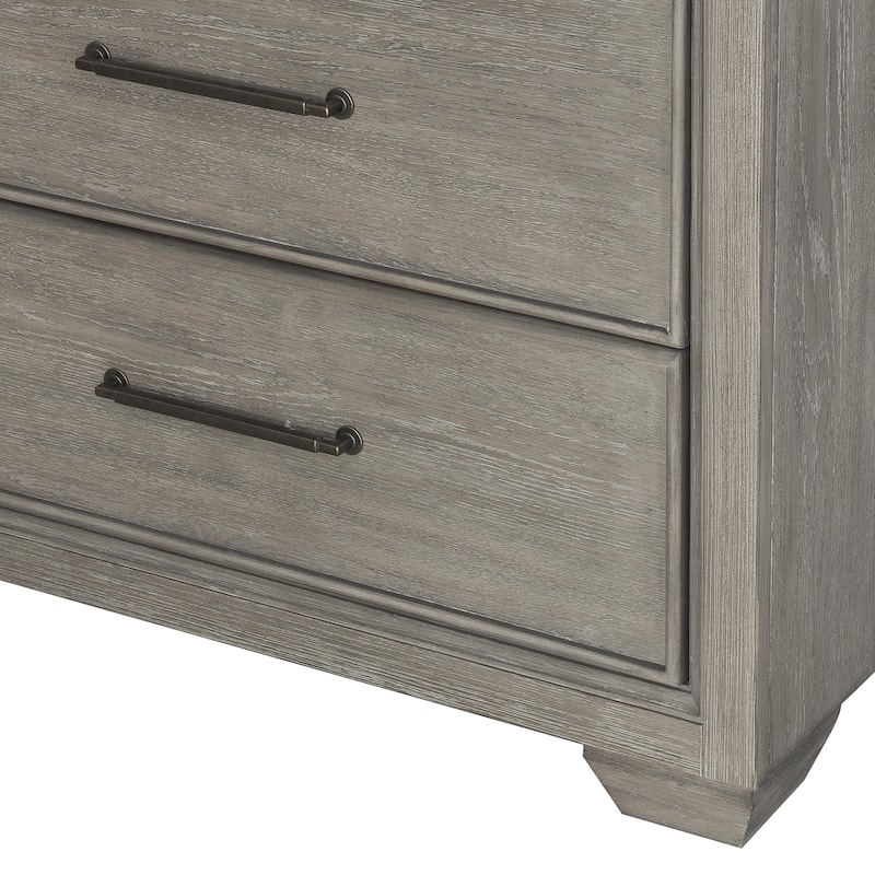 Roundhill Furniture Ennesley Gray Wood Bedroom Set with Upholstered Panel Bed, Dresser, Mirror, 2 Nightstand, and Chest