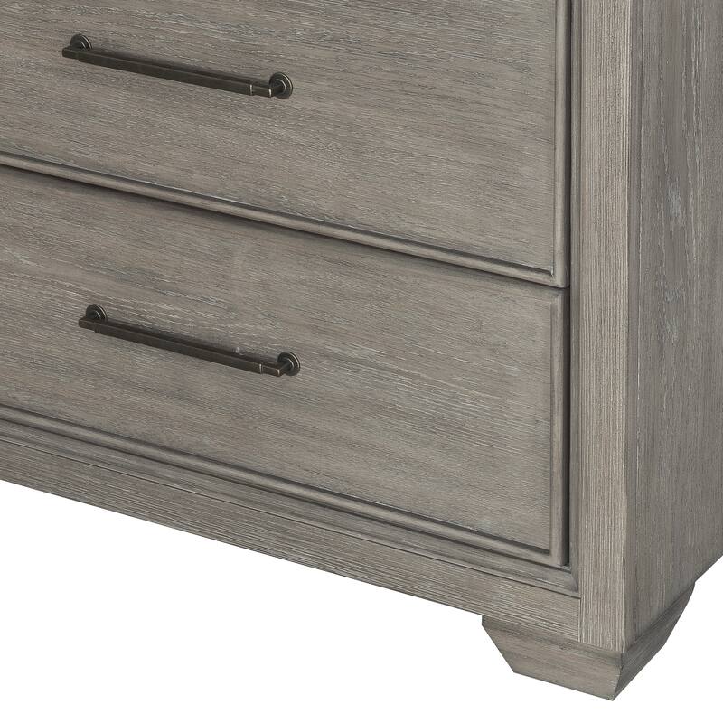 Roundhill Furniture Ennesley Gray Wood Bedroom Set with Upholstered Panel Bed, Dresser, Mirror, Nightstand, and Chest