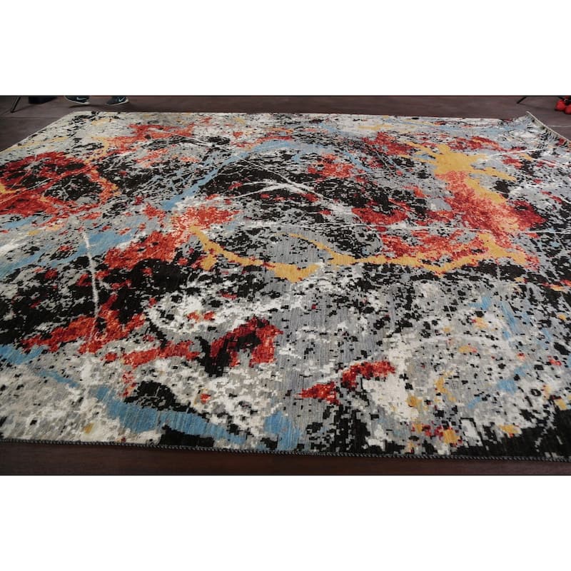 Vegetable Dye Wool/ Silk Oriental Abstract Area Rug Hand-knotted - 12'0" x 15'5"