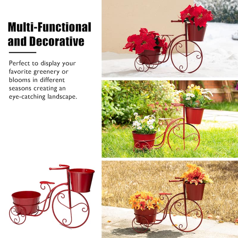 Glitzhome 21.5"L Spring Farmhouse Metal Bicycle Planter Stands Flower Pot Cart