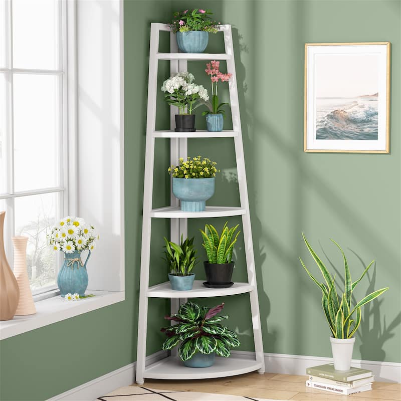 5 Tier Tall Corner Shelf, Bathroom Tower Shelves, 70 Inches Corner Bookshelf and Bookcase - N/A - White