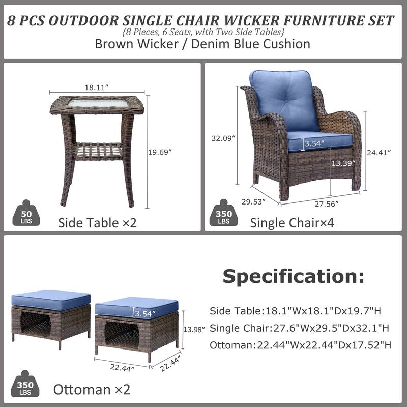 High Back Wicker Outdoor Patio Conversation Seating Sets with Side Table