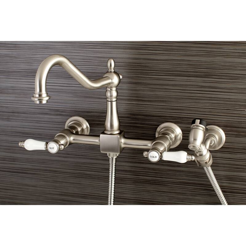 Kingston Brass Bel-Air Wall Mount Bridge Kitchen Faucet with Brass Sprayer