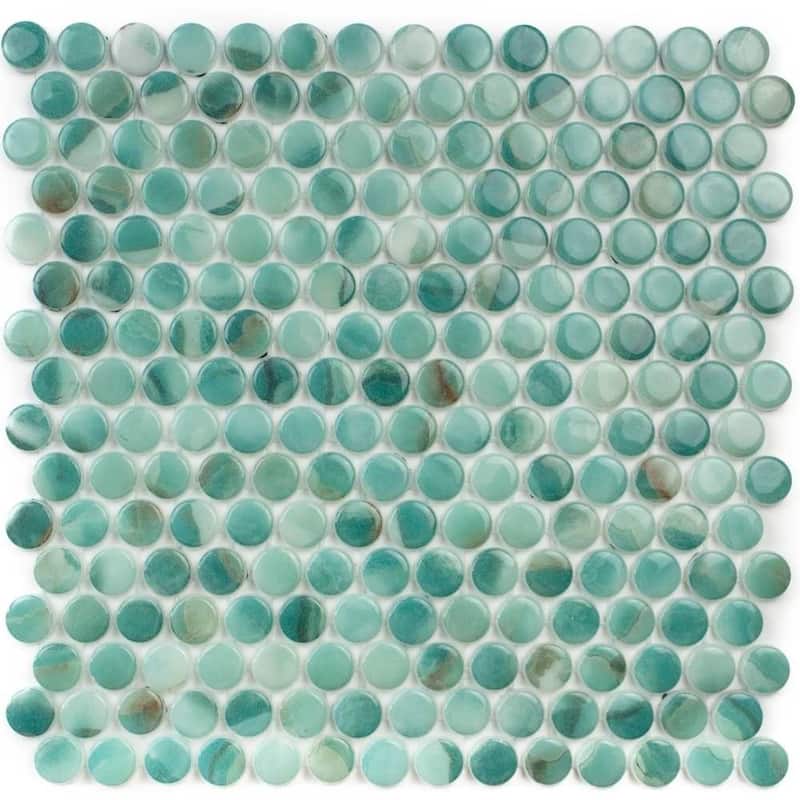 Eterna Penny 12x12 Glass Round Mosaic Tile - Floor, Wall, Backsplash - 4 x 4 Sample - Kena