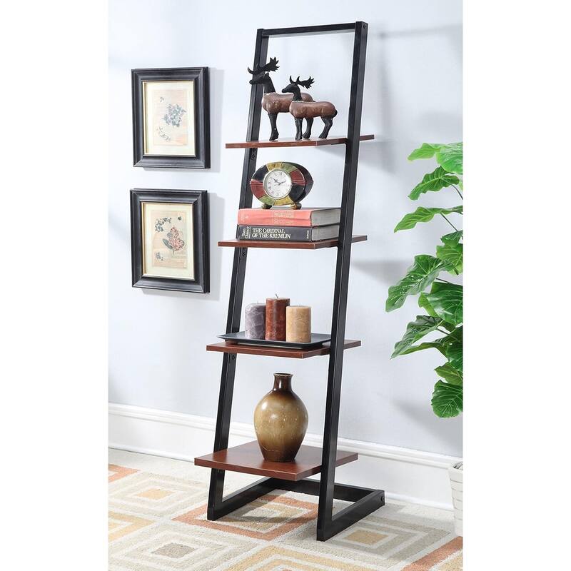 4 Tier Ladder Bookshelf - Modern Minimalist Design - Home Office Dorm Storage