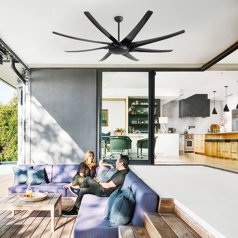 Large 100/84-inch 8-Blade Matte Black Ceiling Fan with Remote,No Light