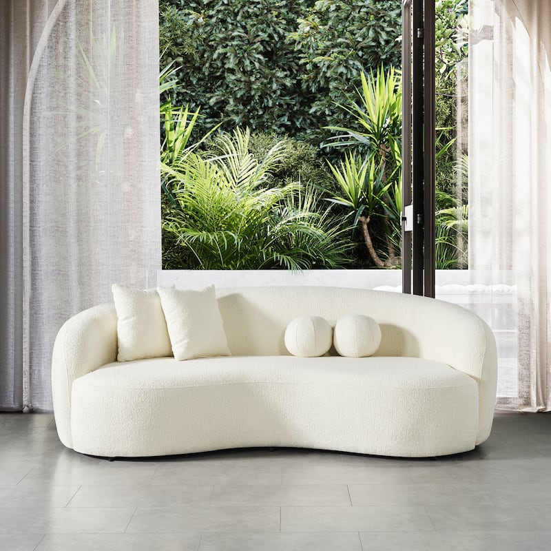 Benty Japandi Style Luxury Modern Boucle Fabric Curved Ivory Sofa - Ivory