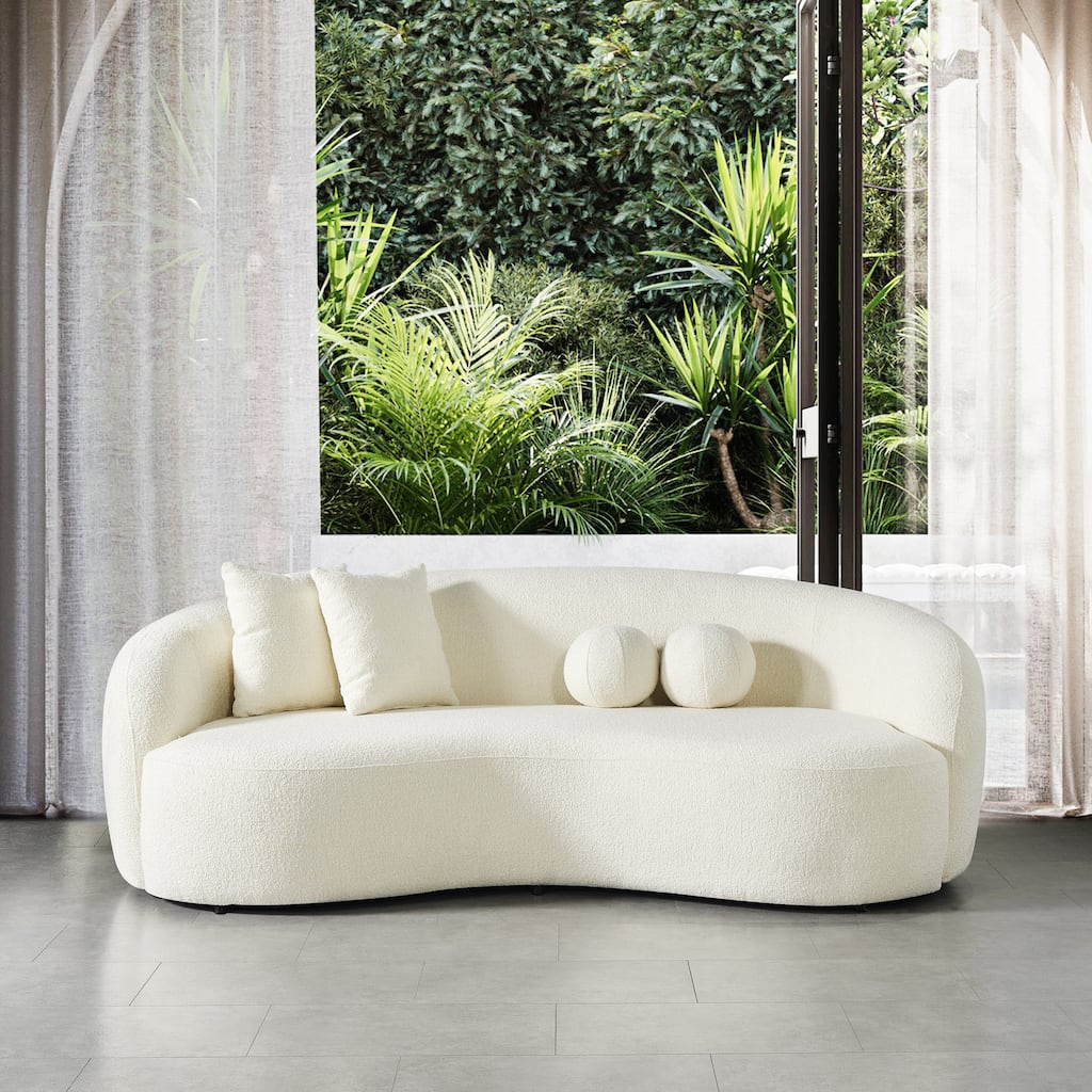 Benty Japandi Style Luxury Modern Boucle Fabric Curved Ivory Sofa