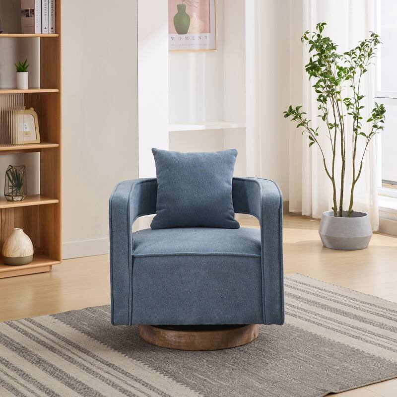 Swivel Accent Chair with Weathered Base, Modern Upholstered Leisure Chair Comfy Single Sofa Armchairs for Living Room/Bedroom