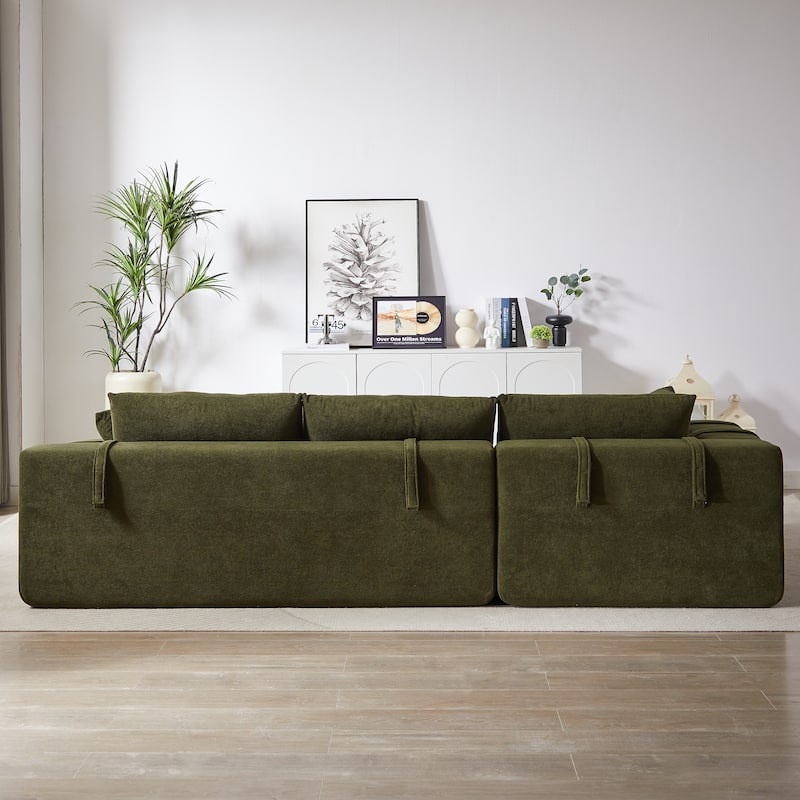 L Shaped Modular Sectional Sofa with Chaise Lounge, Oversized Chenille Upholstered Sofa, Deep Seat Sofa with 6 Pillows