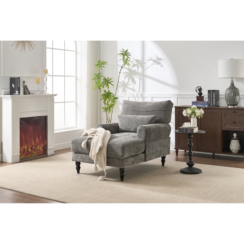 Modern Chaise Lounge,Upholstered Indoor Leisure Sofa Recliner,Chair Sleeper - Grey