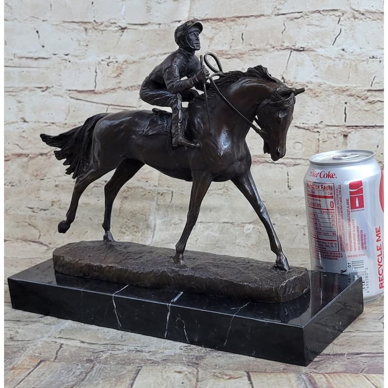Handmade Bronze Sports Art Sculpture Jockey Imitative Horse Racing Kentucky Derby Statue