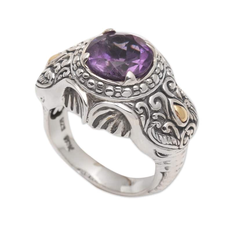 Novica Handmade Maharaja Men'S Gold Accented Amethyst Ring