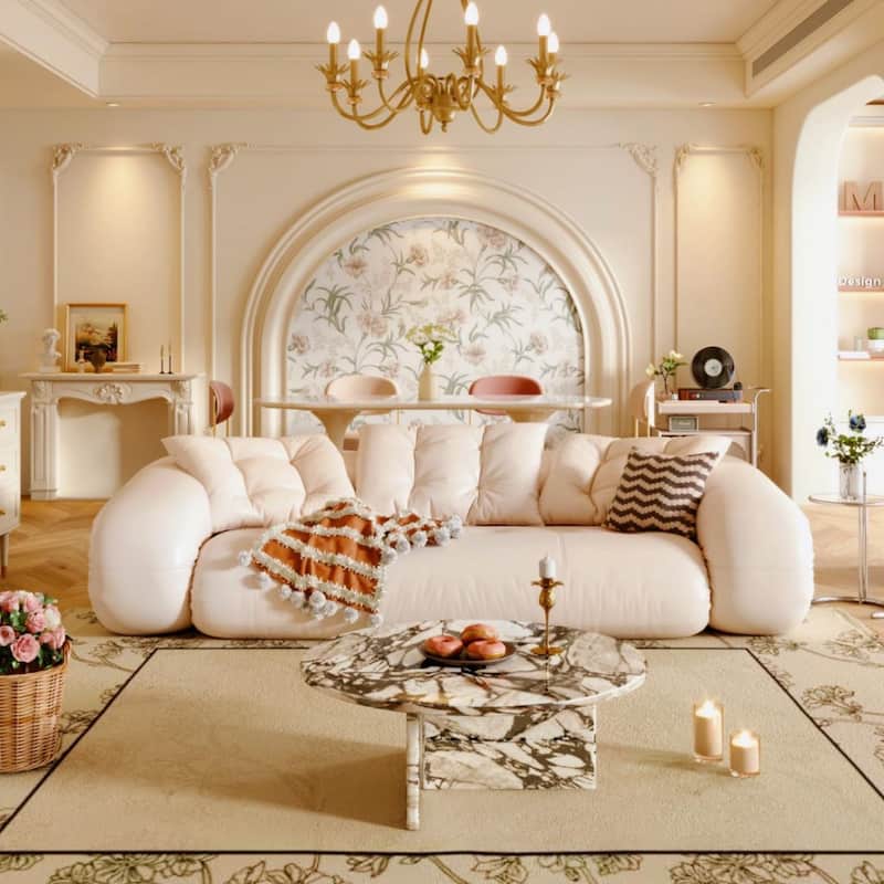 JASIWAY Modern Convertible Sleeper Sofa Chair Bed, White - 86" - Beige