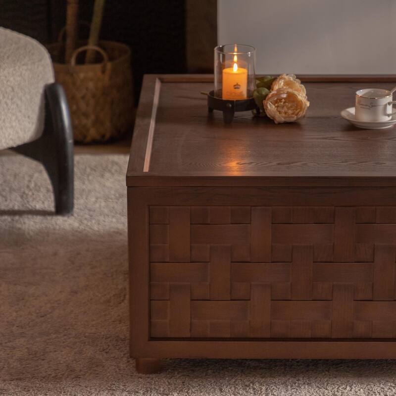 Farmhouse Coffee Table with Storage - Large Square, Wood Grain Finish