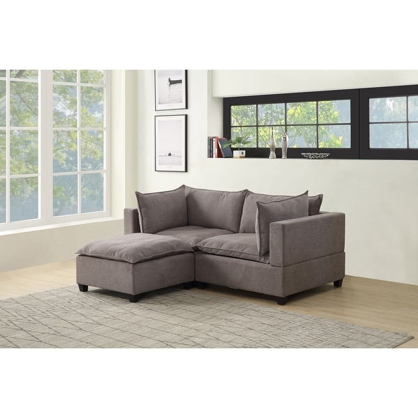 Madison Fabric Down Feather Loveseat Couch with Ottoman