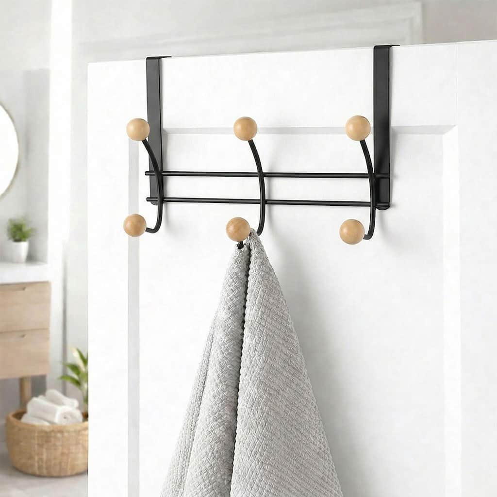 Over The Door Hook Rack with 6 Ball Ends - 10.5 L x 4 D x 7.5 H