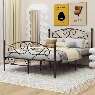 Alazyhome Metal Curlicue Platform Bed Frame