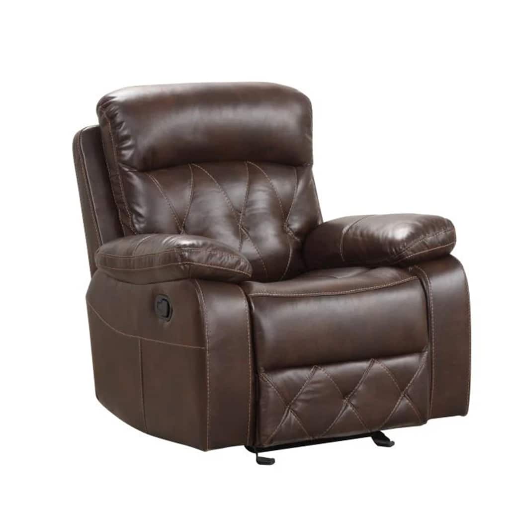 Kesy Manual Glider Recliner Chair, Pillow Top Arms, Brown Faux Leather