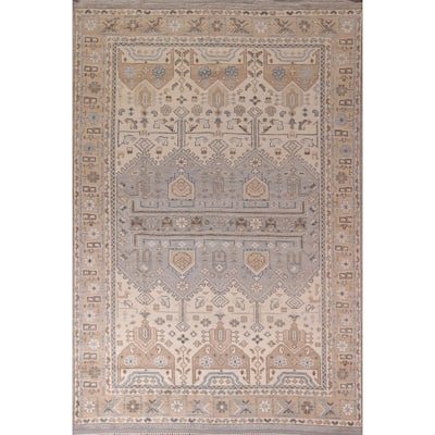 Ivory Geometric Khotan Oriental Area Rug Handmade Wool Carpet - 8'10" x 11'11"