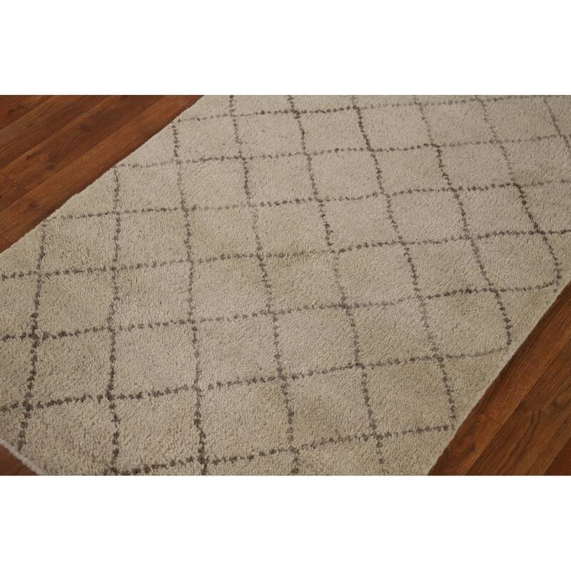 Trellis Moroccan Runner Rug Handmade Oriental Wool Carpet - 2'7" x 7'9"