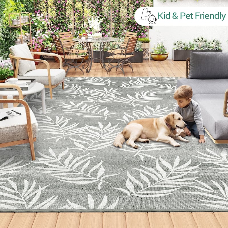 Modern Washable Area Rug - With Tropical Leaf Pattern for Living Room, Bedroom, Soft Non Slip Non Shedding