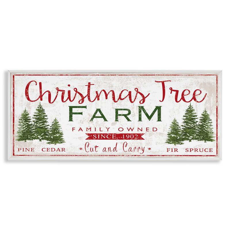 Stupell Vintage Christmas Tree Farm Sign Green Pine Forest Framed Wall Art - Red