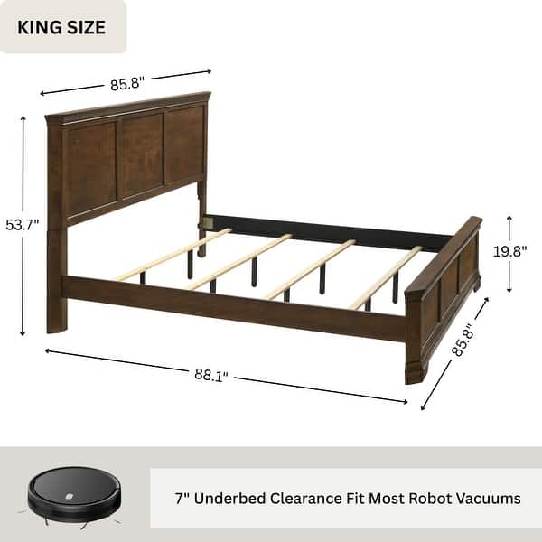 dimension image slide 1 of 6, Roundhill Furniture Maderne 3-Piece Wood Bedroom Set, Panel Bed and Two Nightstands