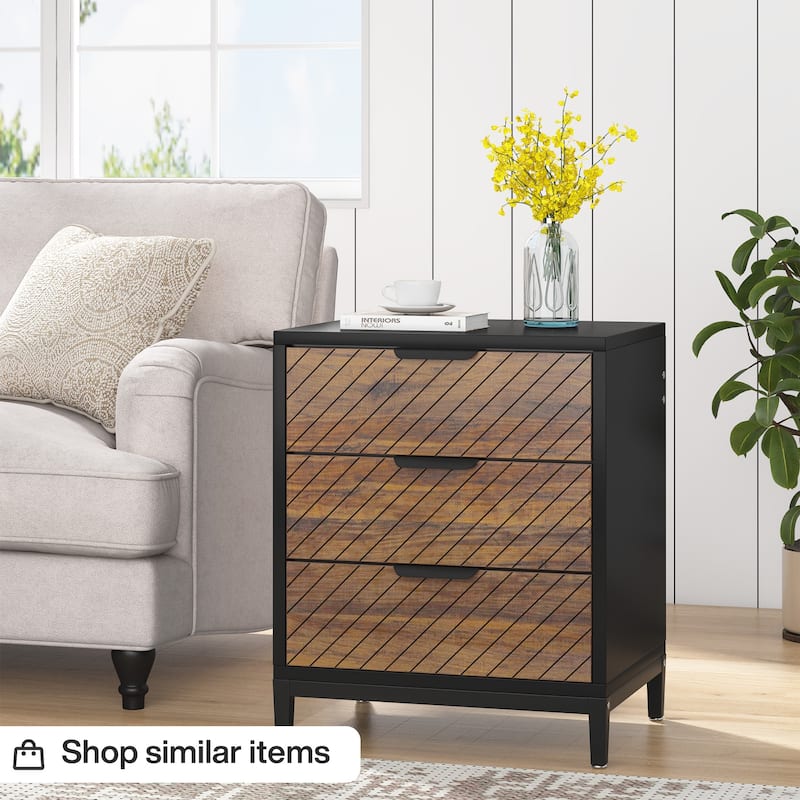 White and Gold Night Stands for Bedrooms Light Wood Grain Nightstands with 3 Drawers