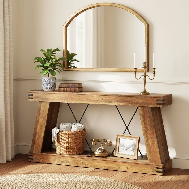 70.9" Farmhouse Console Table with Storage, Industrial Rustic Sofa Table