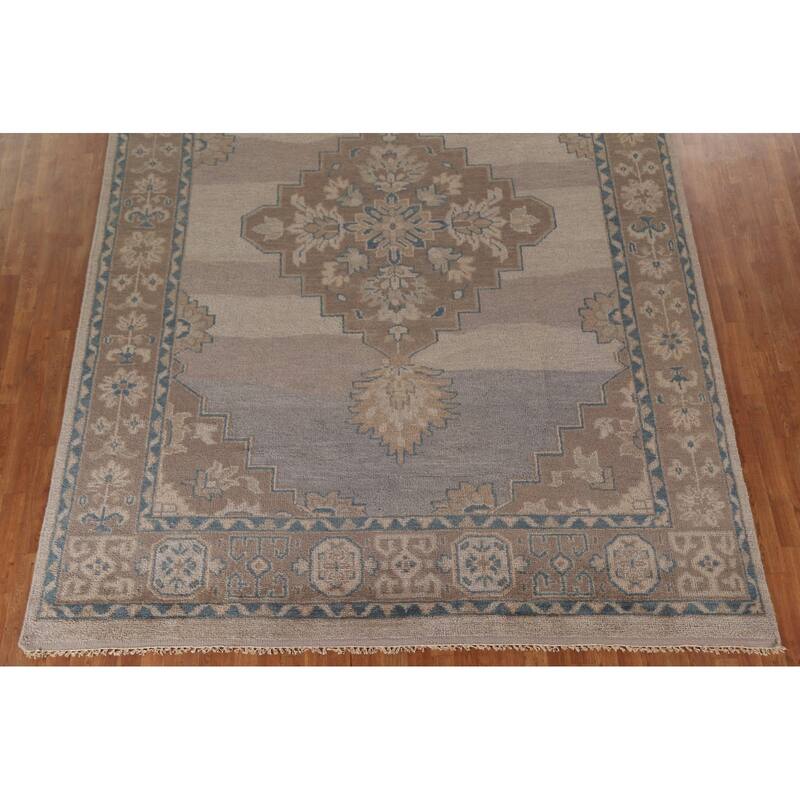 Geometric Oushak Style Area Rug Hand-knotted Wool Carpet - 8'10"x 12'0"