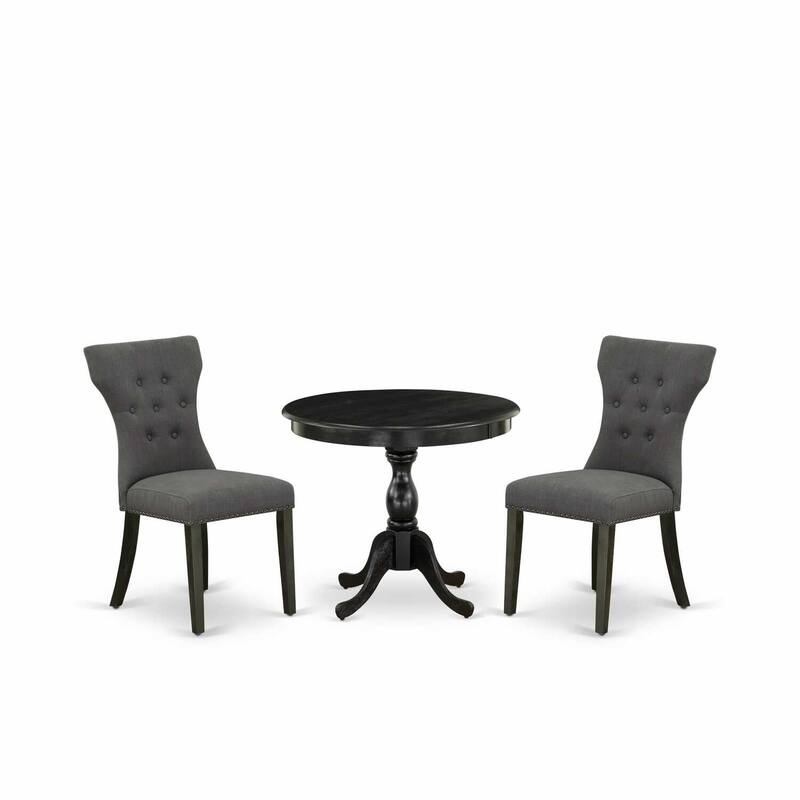 HomeStock 3-Piece Wire Brushed Black Solid Wood Top - Button Tufted Dining Room Set - Seats 4