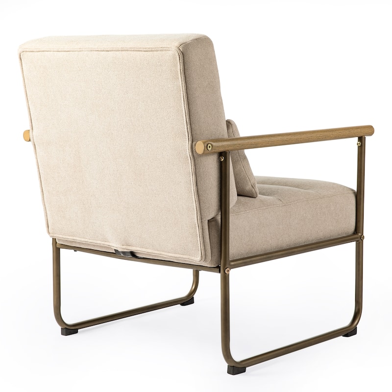 Glitzhome 33.25"H Mid-Century Modern Beige Fabric Accent Arm Chair with Metal Frame - 30.5''W X 26.25''D X 33.25''H