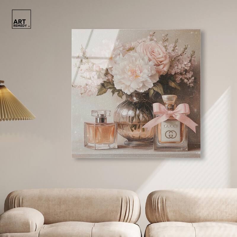 Peach Perfume Flowers in Vase Acrylic by Art Remedy, Ready to Hang