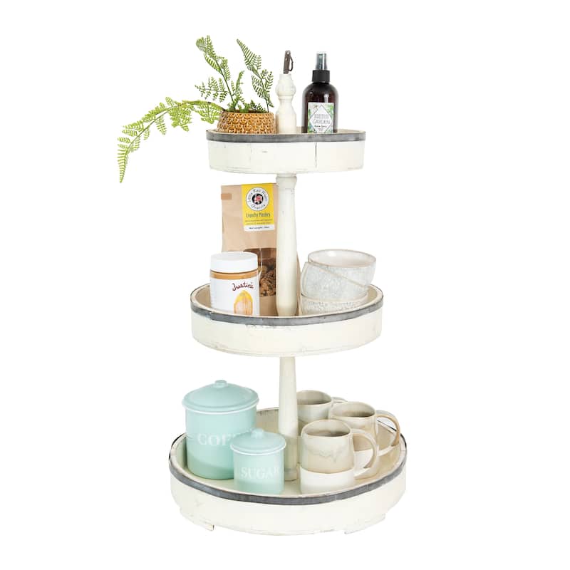 Decorative Wood and Tin 3 Tier Tray
