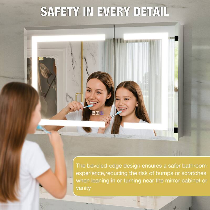 30-48'' W x 24'' H Surface or Recessed LED Bathroom Medicine Cabinet With Mirror,Defog & Quiet Hinges