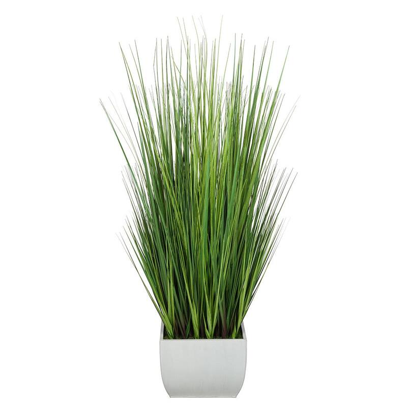 Faux PVC Grass in X-Large Rectangle Zinc Vase - Cream
