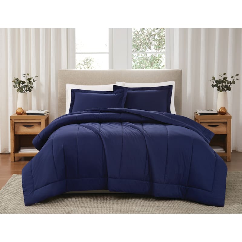 Brooklyn Loom Solid Cotton Percale Comforter Set - Blue - Twin XL