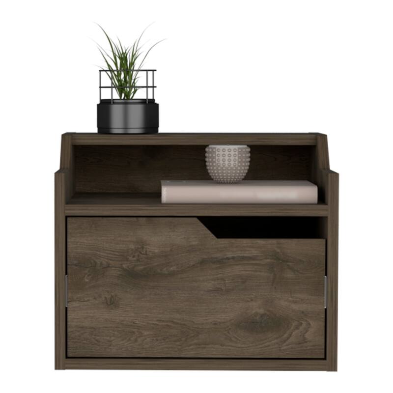 Wall-Mounted Floating Nightstand with Spacious Drawer and Dual-Tier Surface, Dark Brown