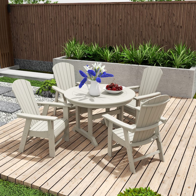 Altura 5-Piece Round Poly Eco-Friendly All Weather Outdoor Dining Set - Sand