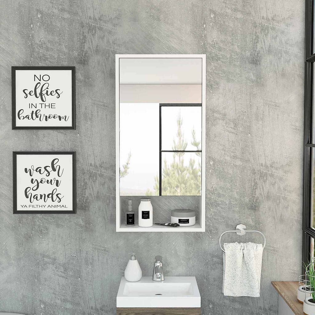 Rectangle Medicine Cabinet with Mirror, 1 Door, 1 Interior Shelf, 35.4" H x 17.9" W, Modern Storage Solution