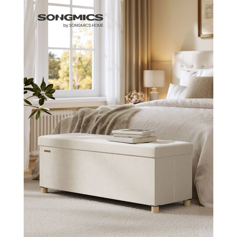 Tufted Velvet Ottoman Bench with Storage and Wood Legs Foldable Footstool for Living Room